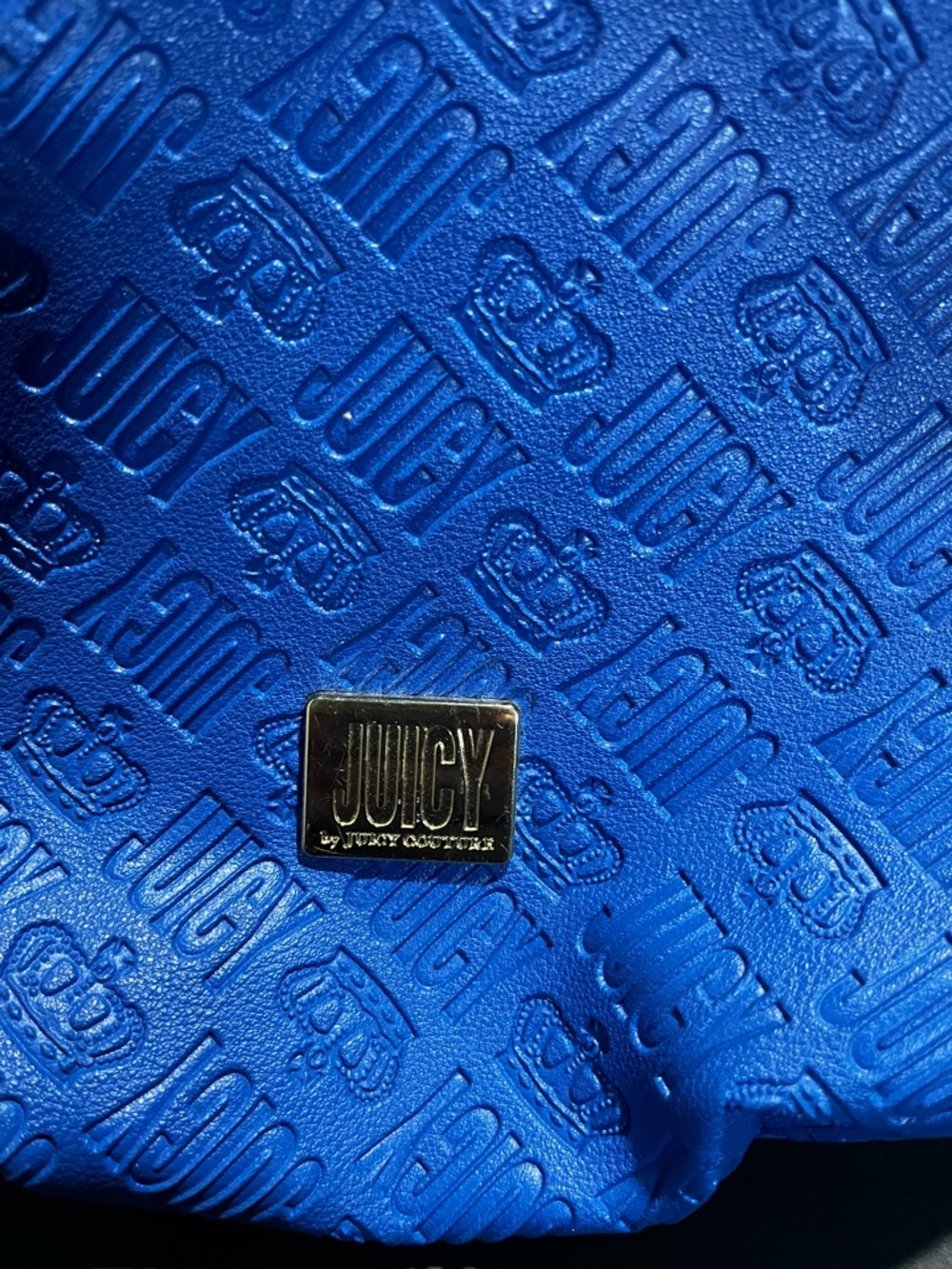 Juicy Couture Blue Embossed Shoulder Bag with Gold Plaque